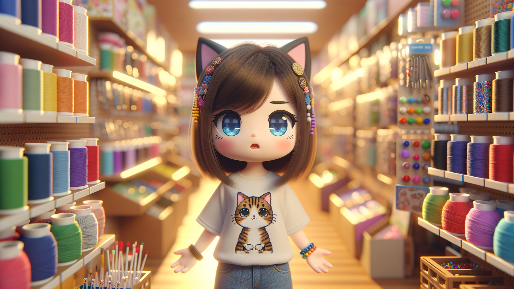 Charming Character in Colorful Craft Store Setting