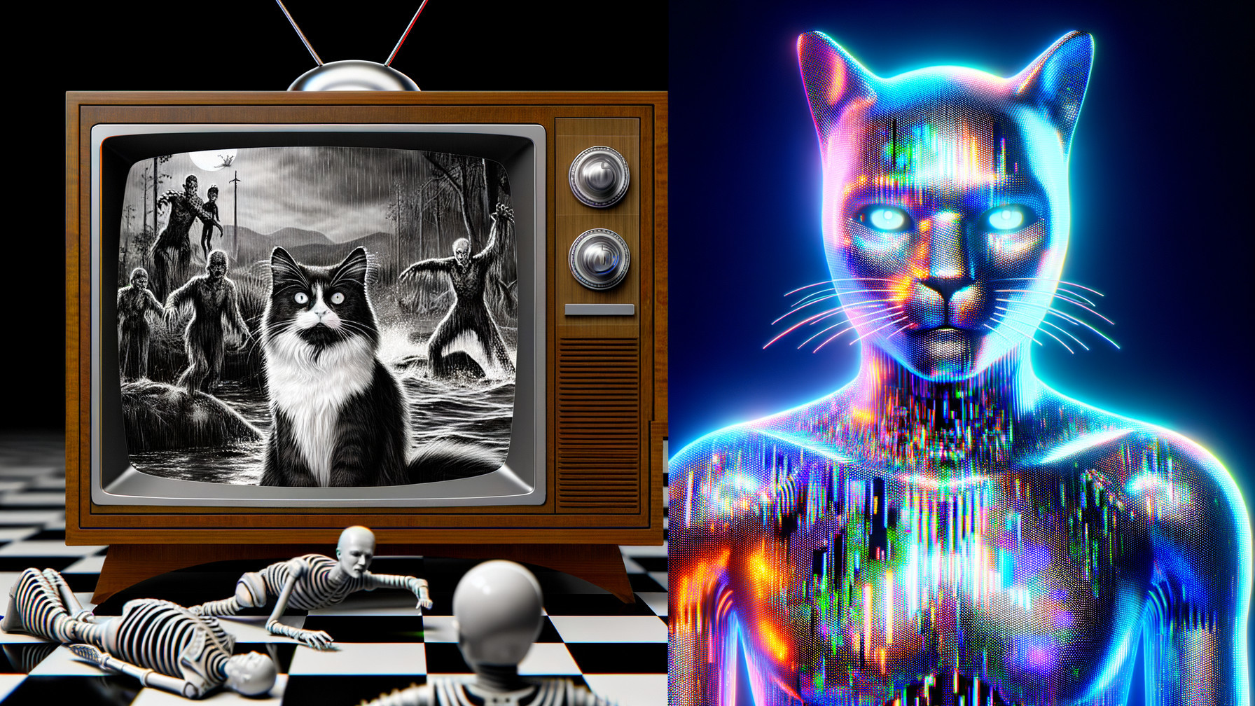 Vintage Television Displaying Monochrome Cat Scene