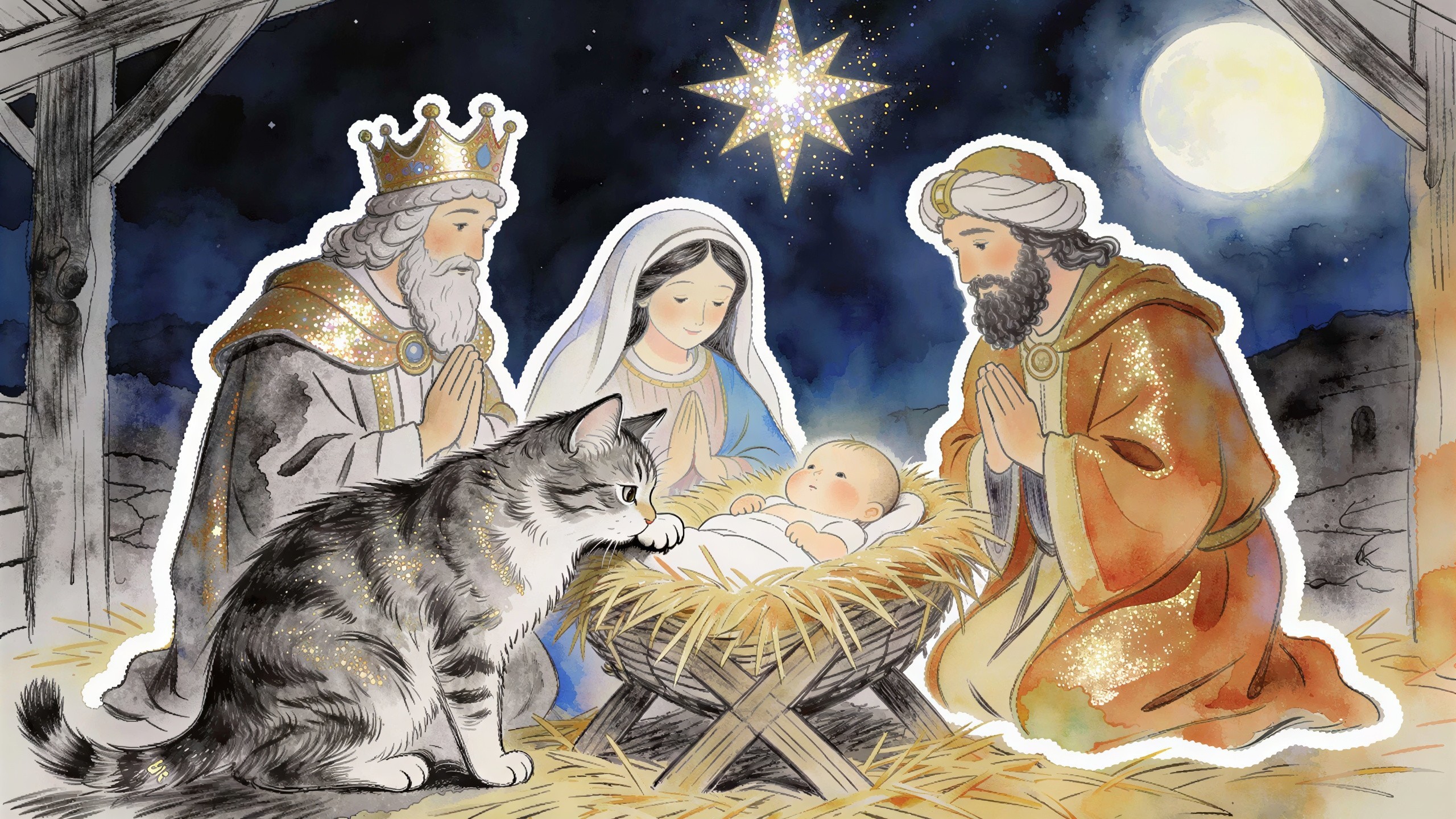 Vibrant Nativity Scene with Anthropomorphic Elements