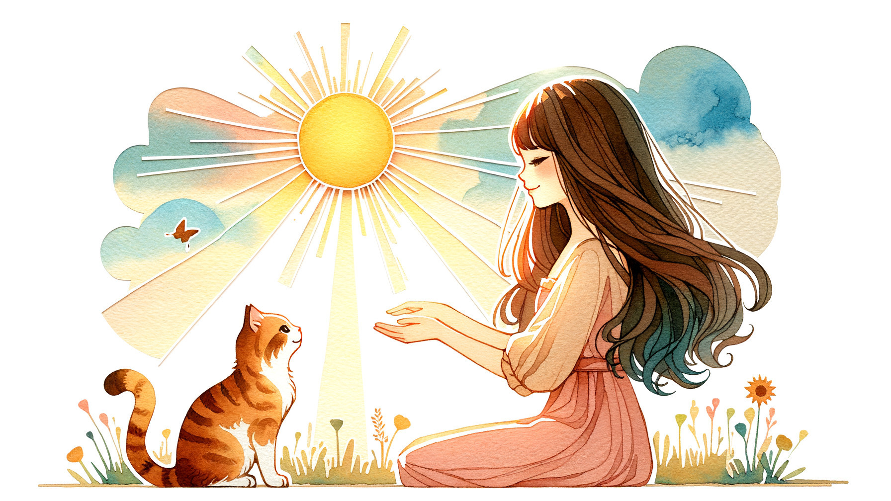 Serene Scene of Woman and Cat in Nature's Embrace