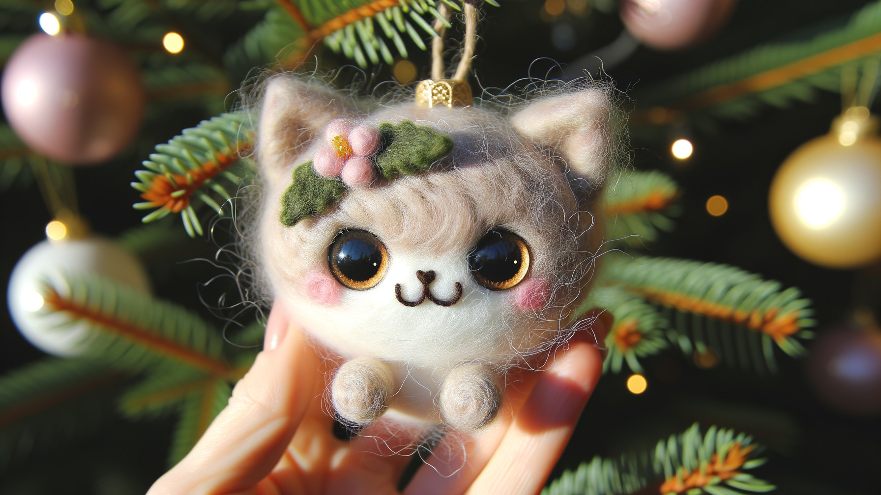 Handmade Plush Cartoon Cat Ornament for Christmas Decor