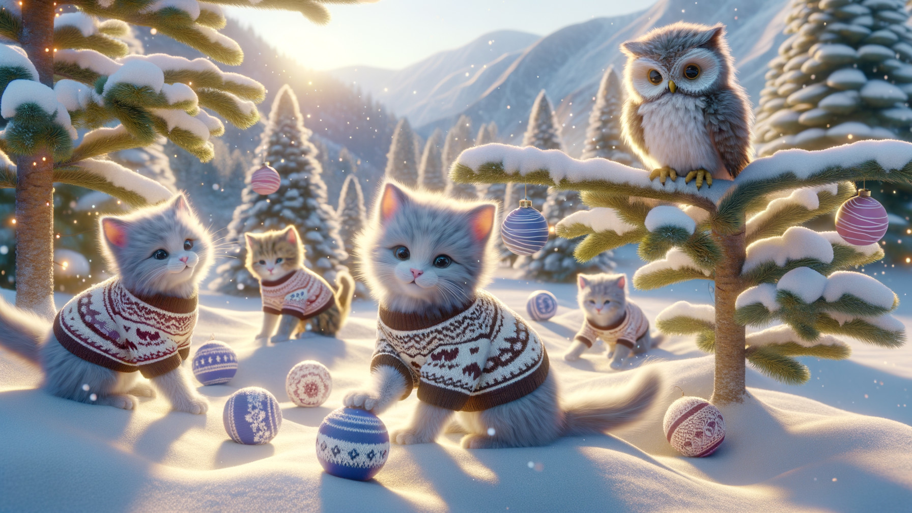 Kittens in Sweaters Play in a Winter Wonderland