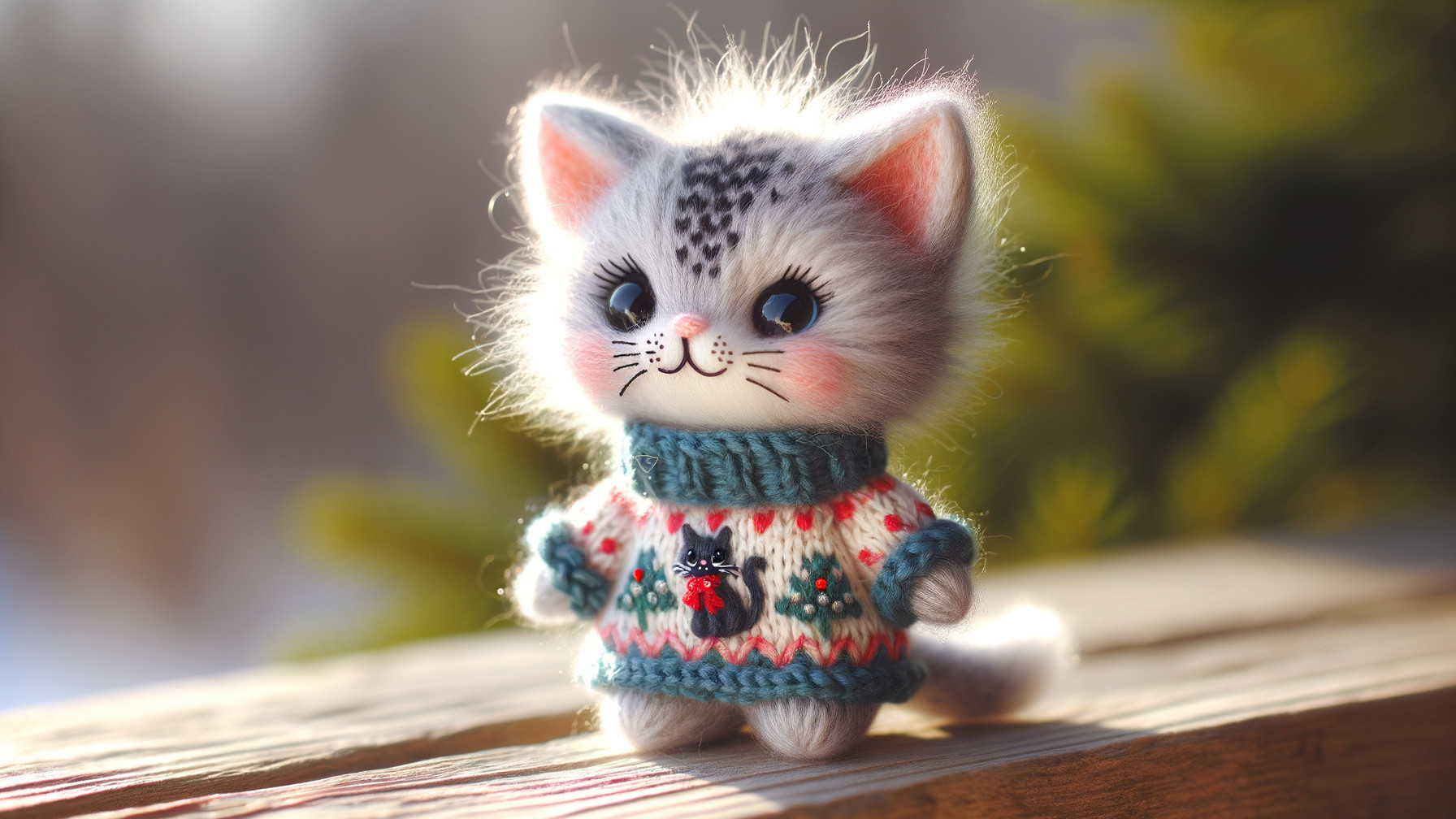 Handmade Cat Doll in Sweater with Festive Motifs