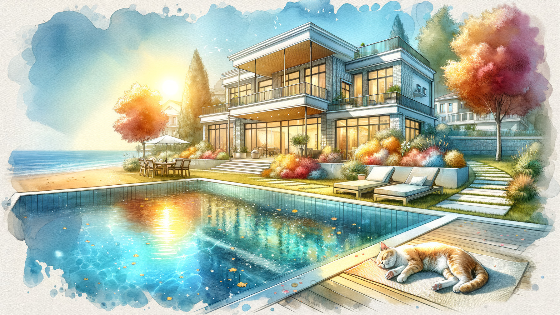 Modern Beachside Home with Pool and Lush Landscaping