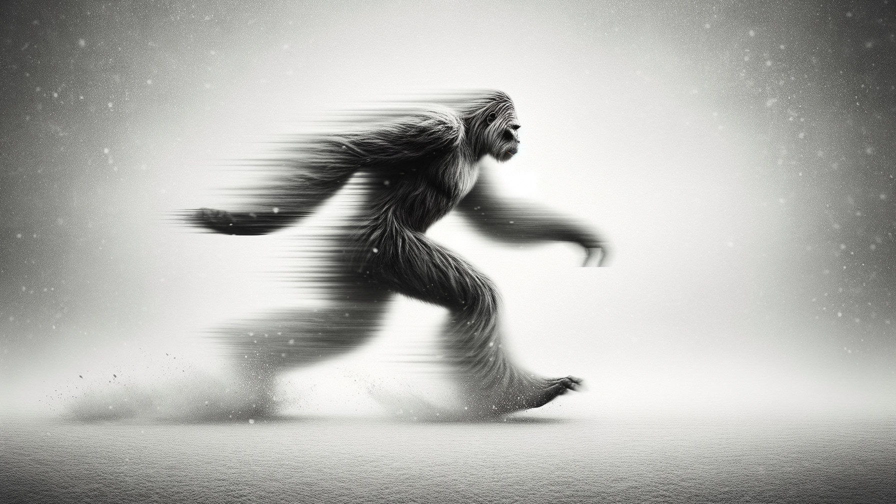 Artistic depiction of a yeti running in snow