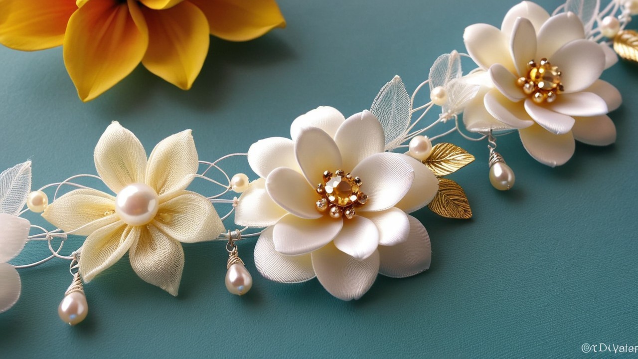 Elegant Satin Flower Arrangement with Pearls and Gold