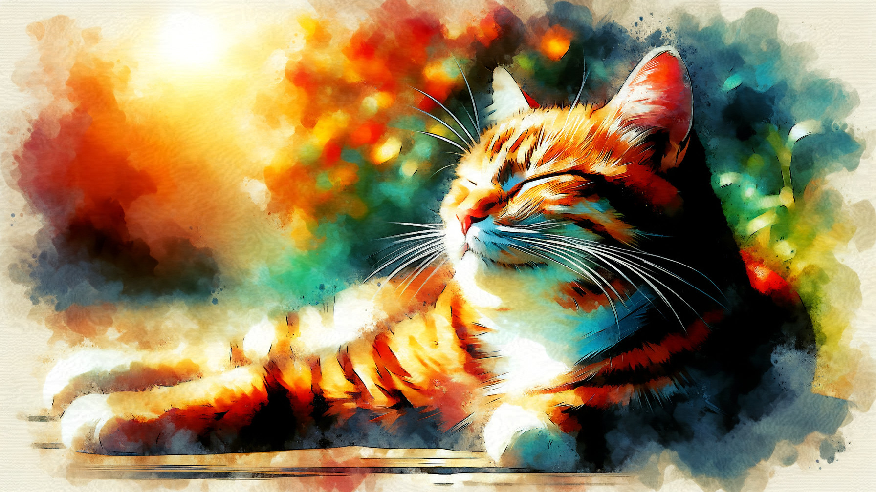 Vibrant Art of an Orange Tabby Cat in Sunlight