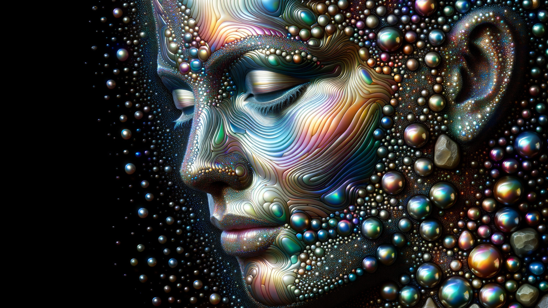 Abstract Surreal Human Face with Vibrant Patterns
