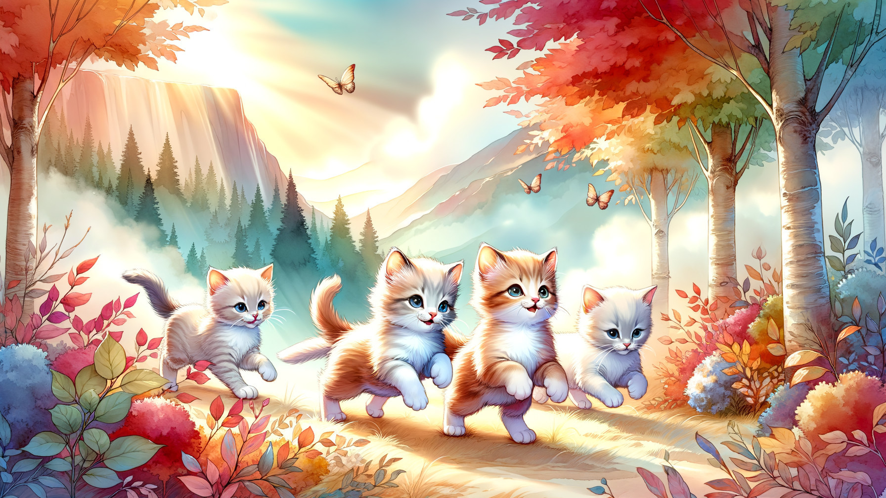 Playful Kittens in a Vibrant Autumn Landscape