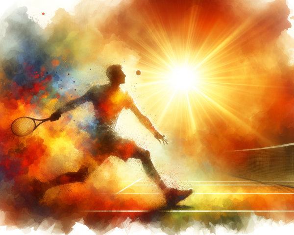 Vibrant Watercolor Tennis Player in Motion Illustration