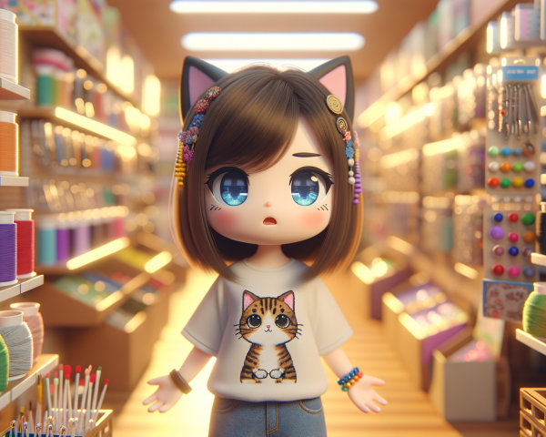 Charming Character in Colorful Craft Store Setting