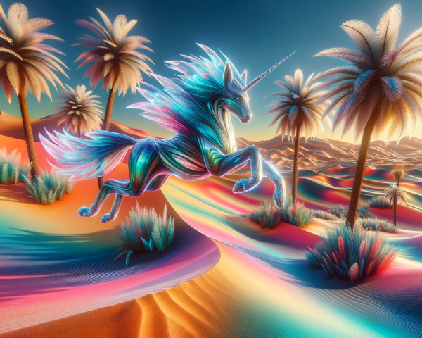 Surreal Landscape with Majestic Unicorn and Sunset