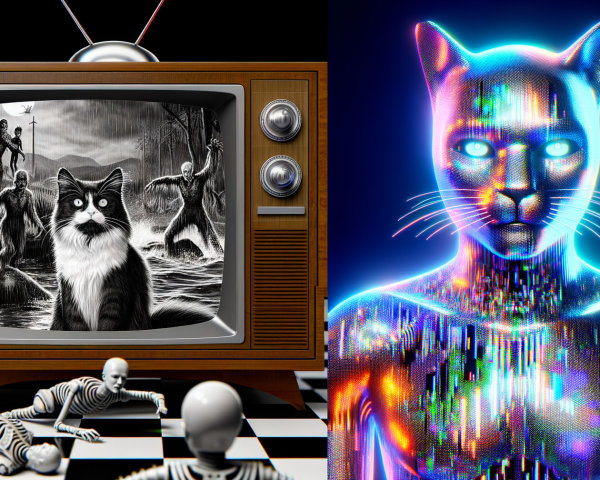 Vintage Television Displaying Monochrome Cat Scene