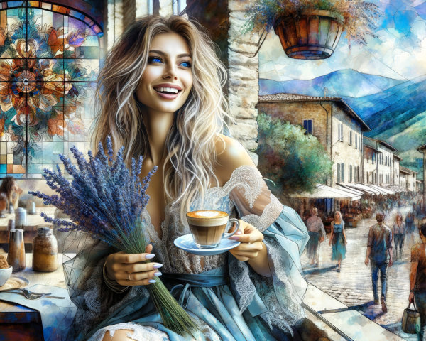 Charming Italian Cafe Scene with Vibrant Atmosphere
