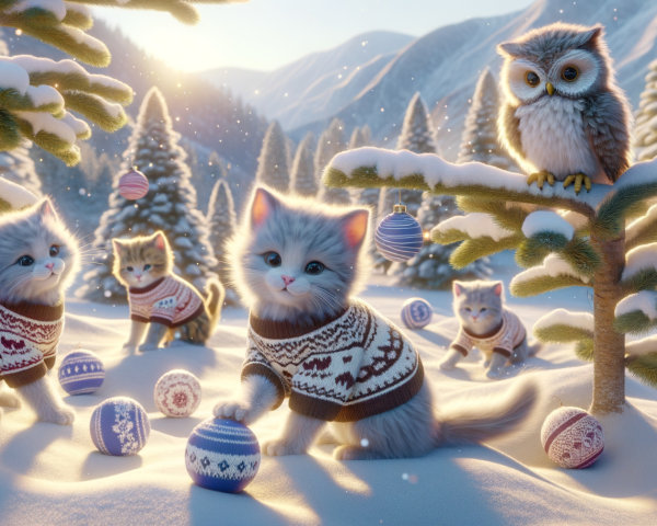 Kittens in Sweaters Play in a Winter Wonderland