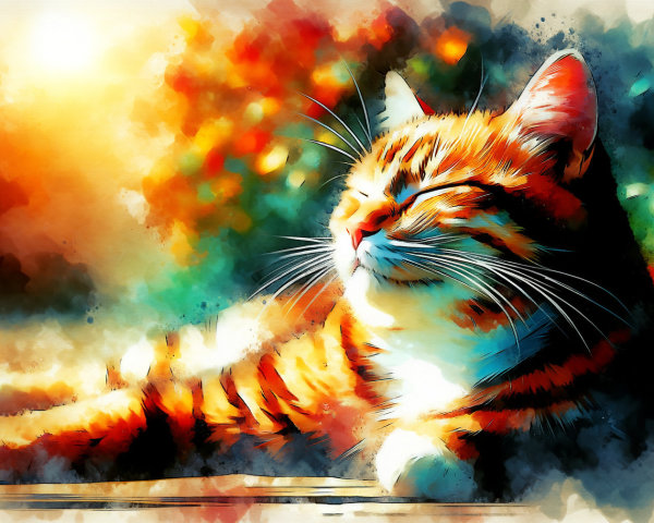 Vibrant Art of an Orange Tabby Cat in Sunlight