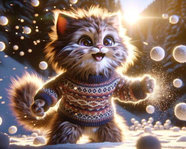 Fluffy Creature Playing in Snowy Landscape