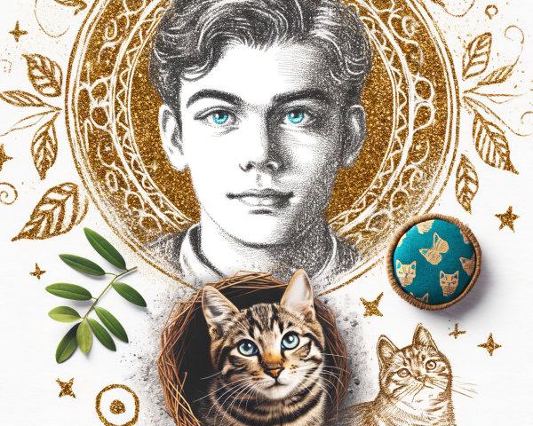 Portrait of a Young Man with Cats and Golden Elements