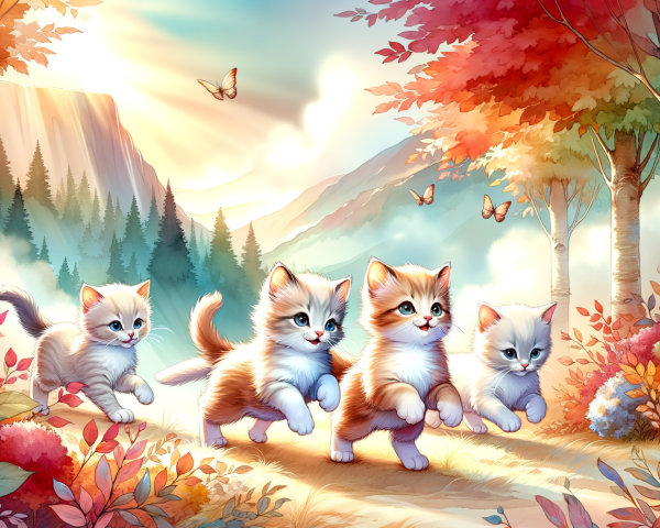Playful Kittens in a Vibrant Autumn Landscape