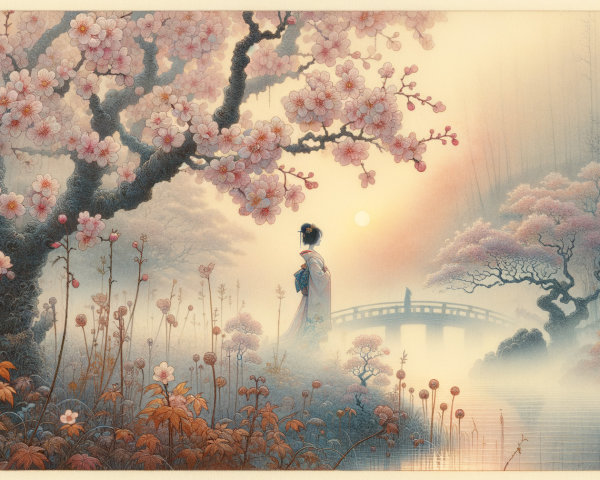 Serene Landscape with Figure by Tranquil Pond