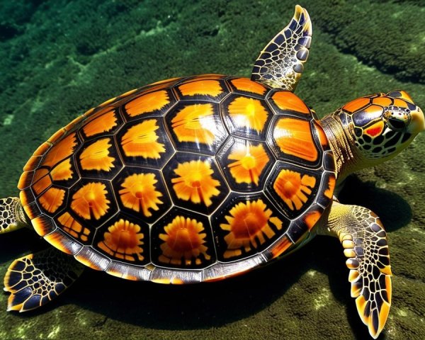 Vibrant Sea Turtle in Clear Blue Waters with Patterns
