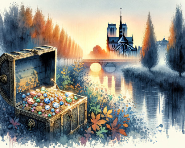 Treasure Chest Surrounded by Autumn Foliage and River