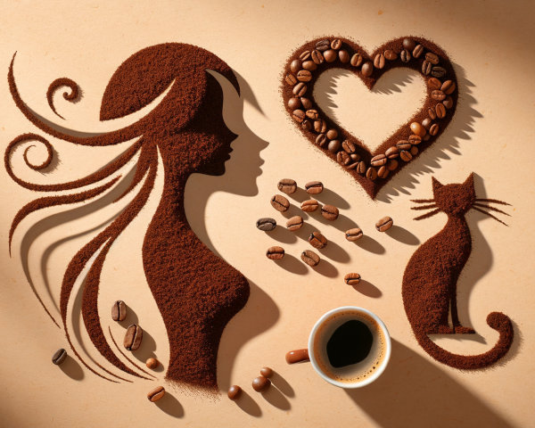 Artistic Coffee Grounds and Beans Arrangement
