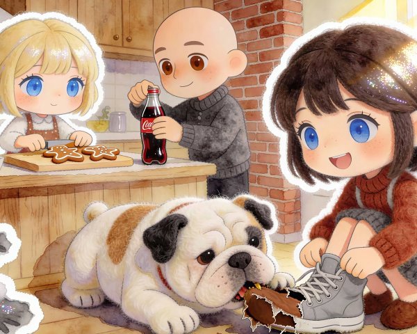 Watercolor Illustration of Children in Festive Kitchen