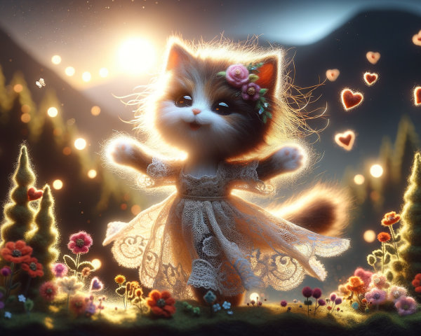 Whimsical Cat Character in a Colorful Landscape