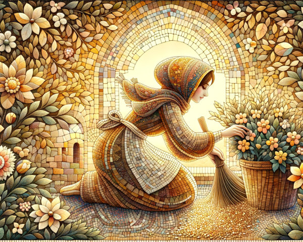 Woman in Traditional Attire Tending Colorful Garden