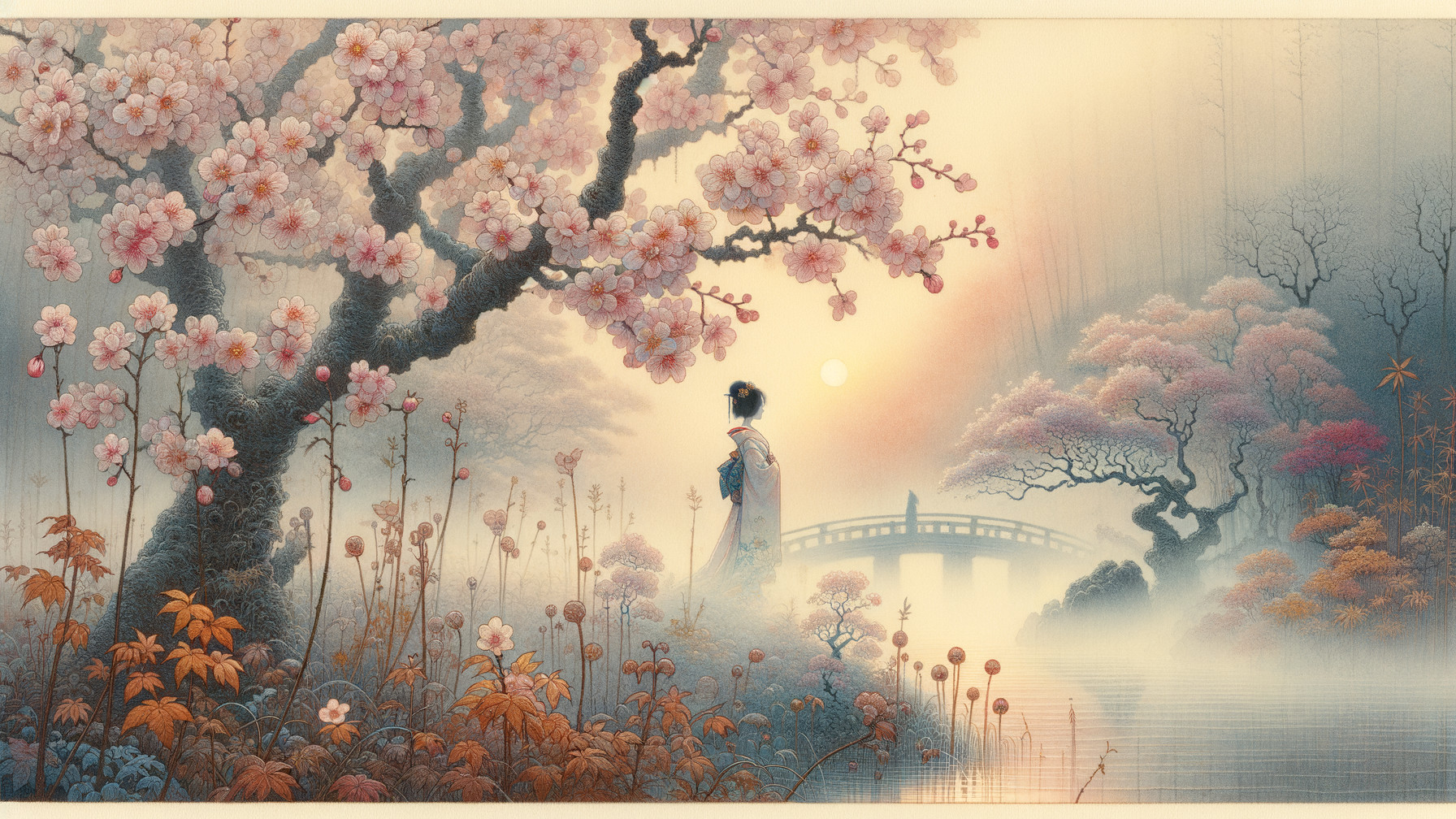 Serene Landscape with Figure by Tranquil Pond