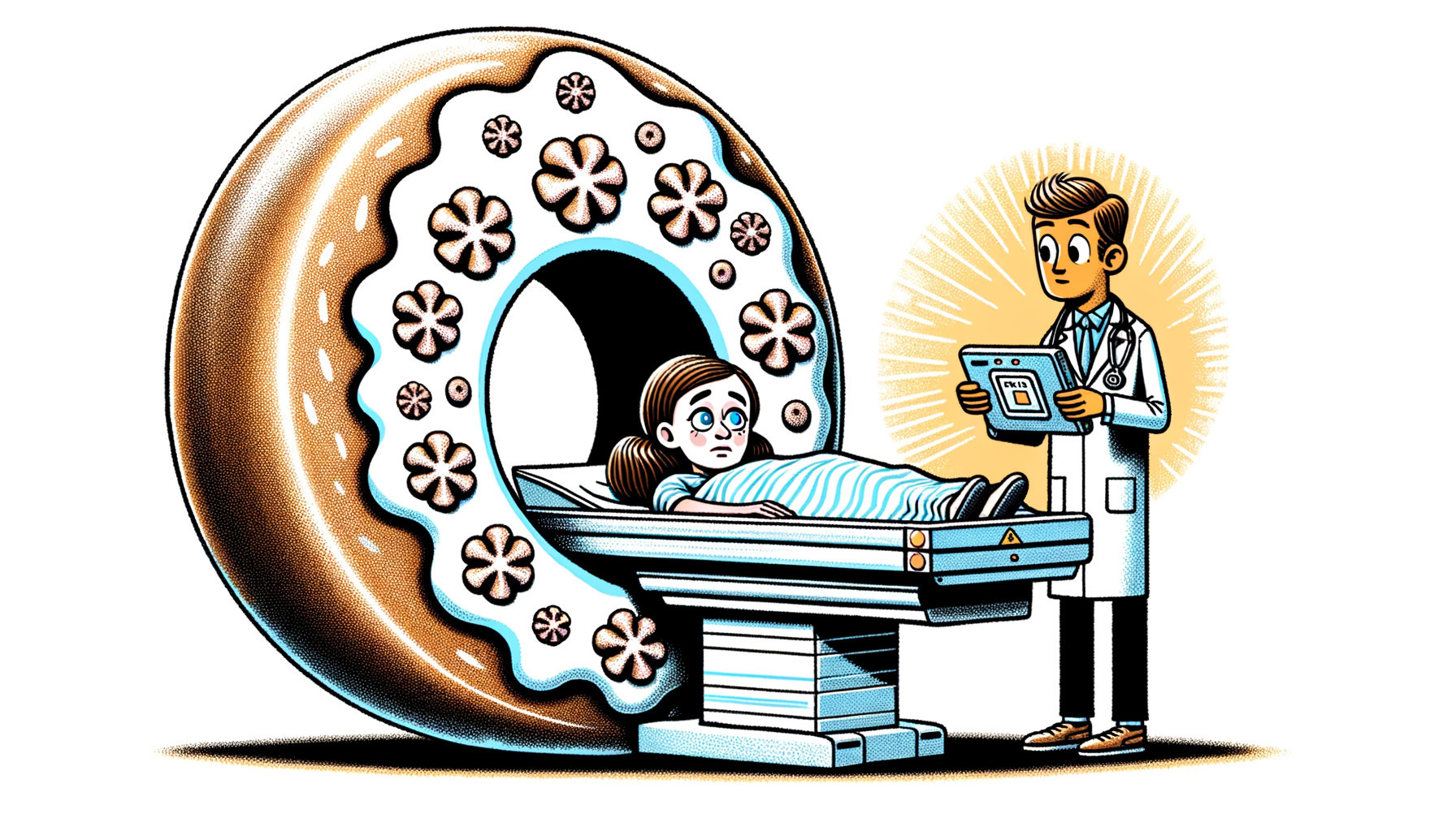 Doctor and Patient on Giant Donut Hospital Bed