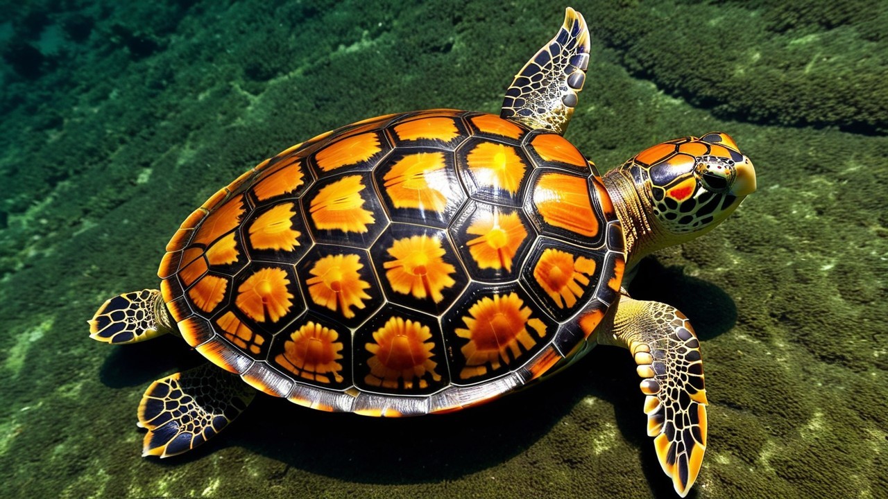 Vibrant Sea Turtle in Clear Blue Waters with Patterns
