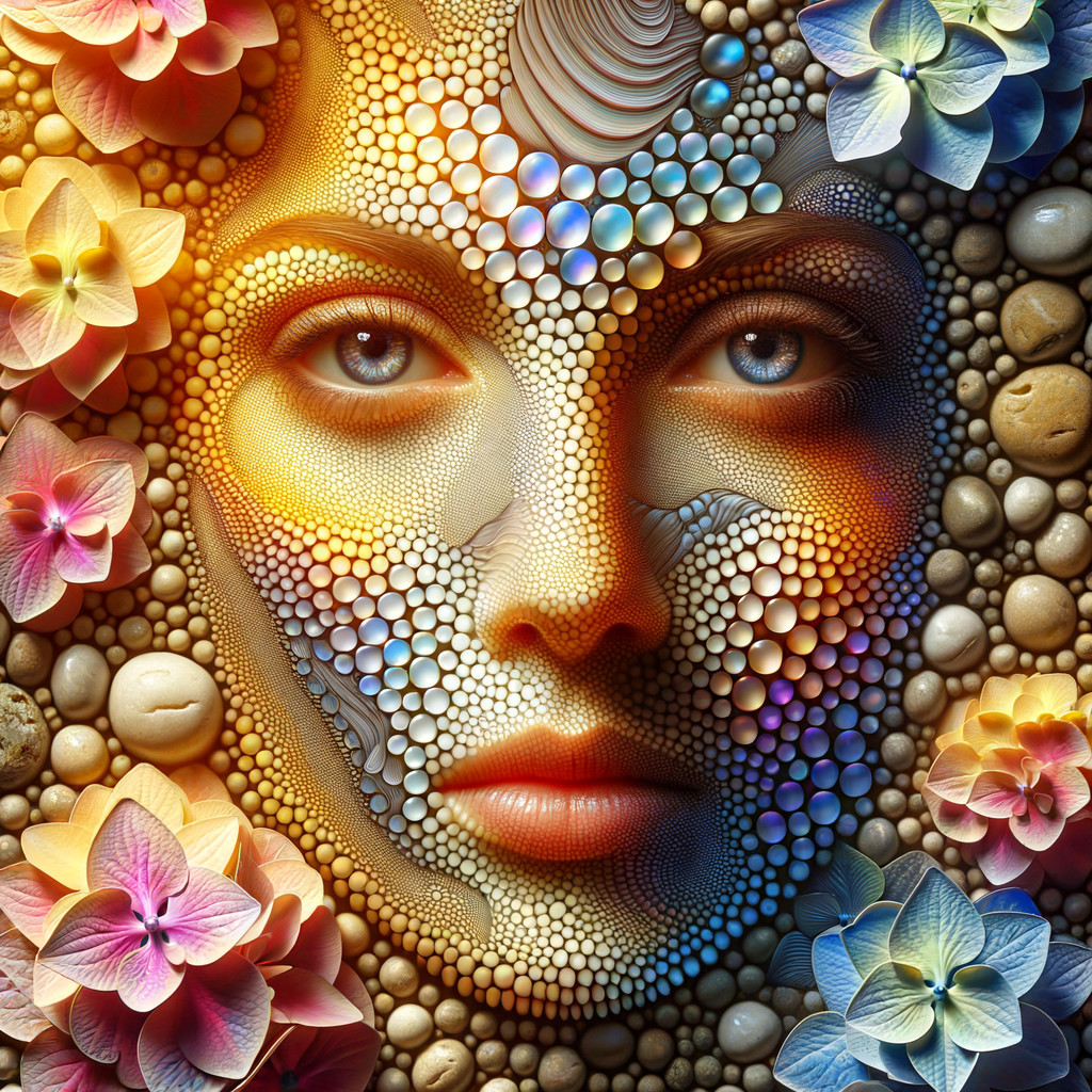 Abstract Face with Colorful Spheres and Flowers
