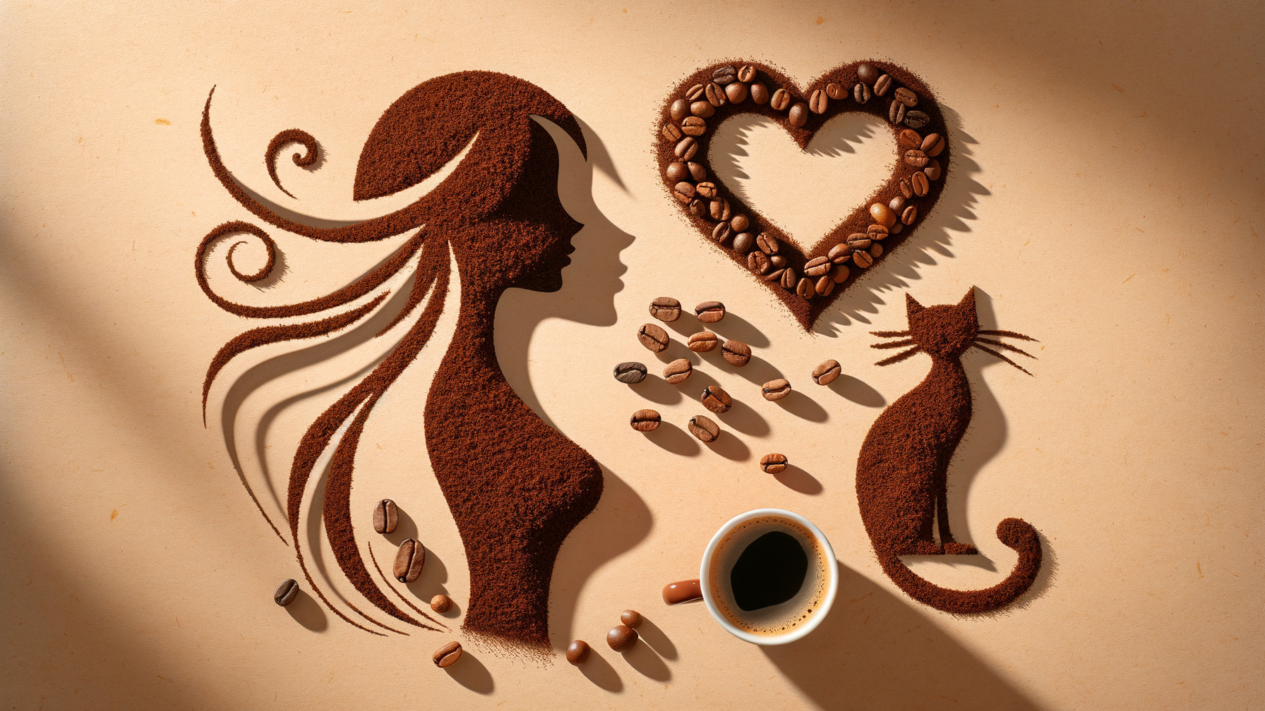 Artistic Coffee Grounds and Beans Arrangement