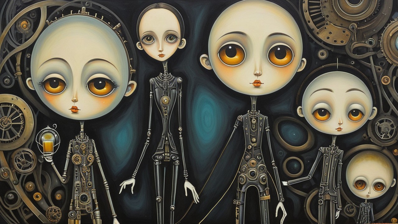 Whimsical Figures in Steampunk-Inspired Artwork