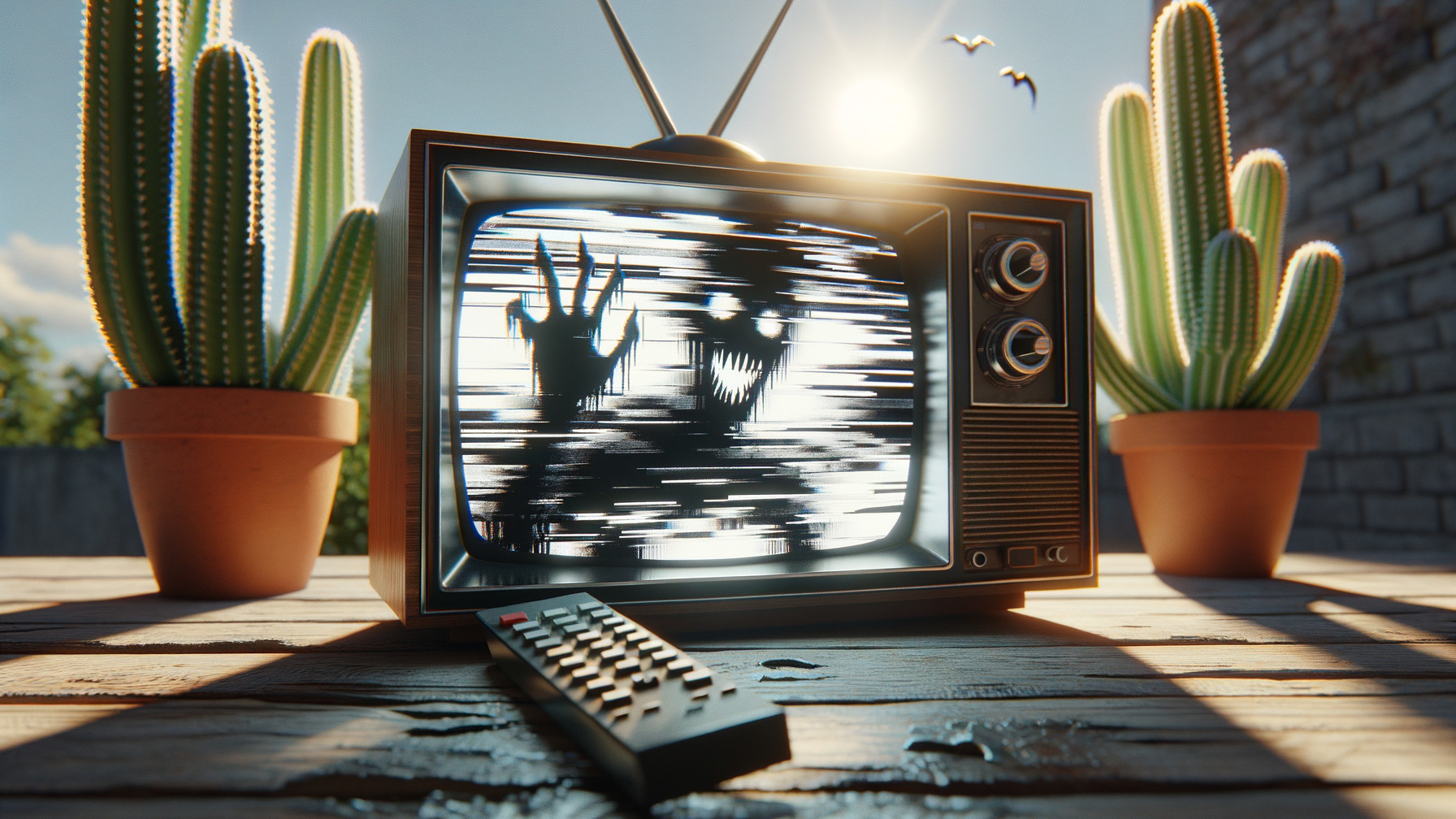 Old Television Displaying Distorted Hand Image