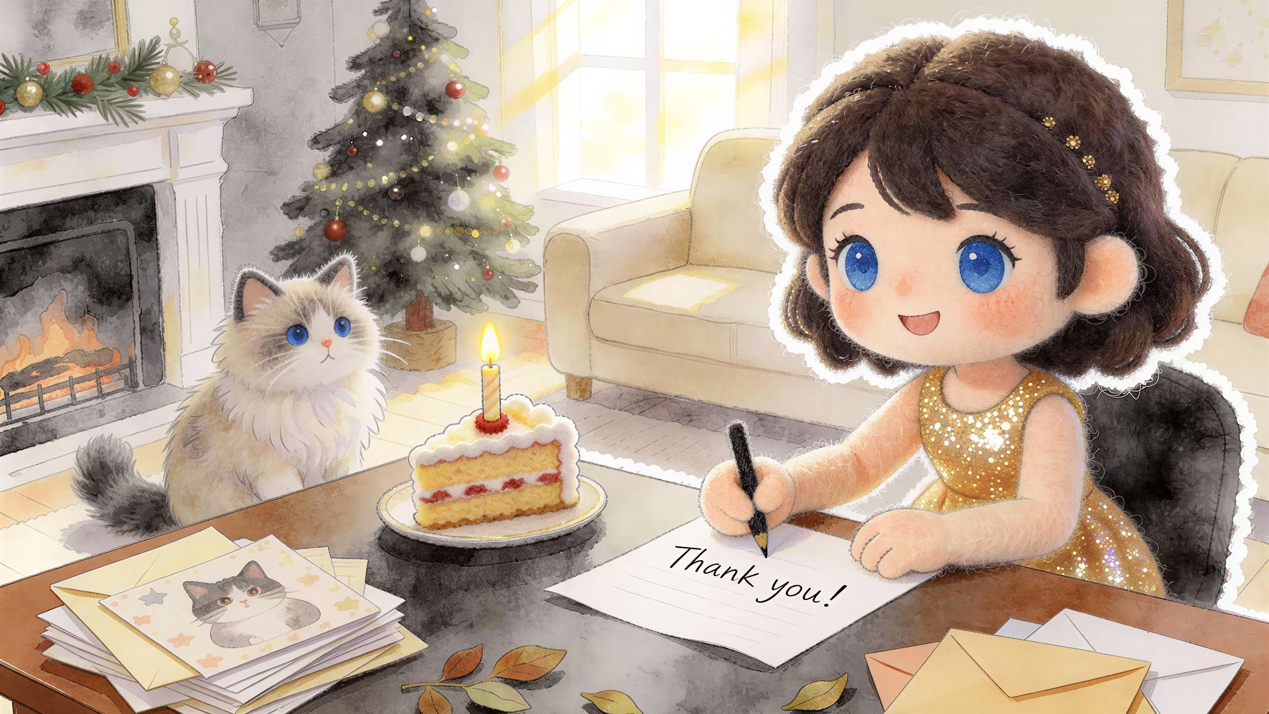 Charming Illustration of a Girl Writing a Note