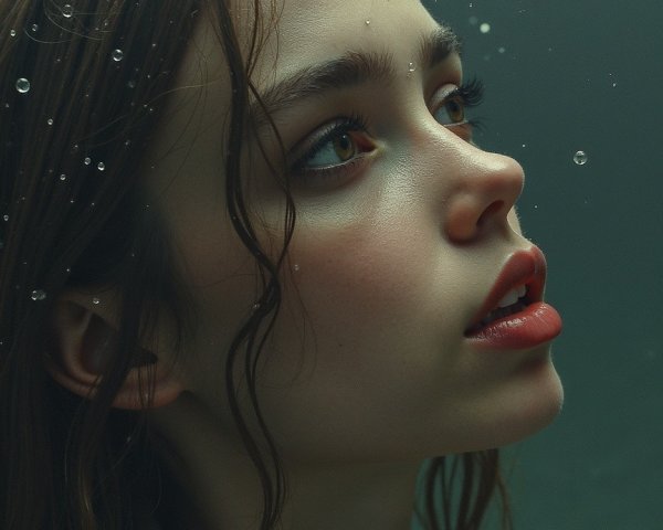 Close-Up Portrait of a Young Woman Underwater