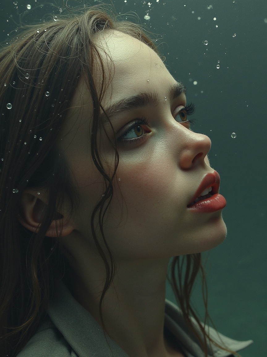 Close-Up Portrait of a Young Woman Underwater
