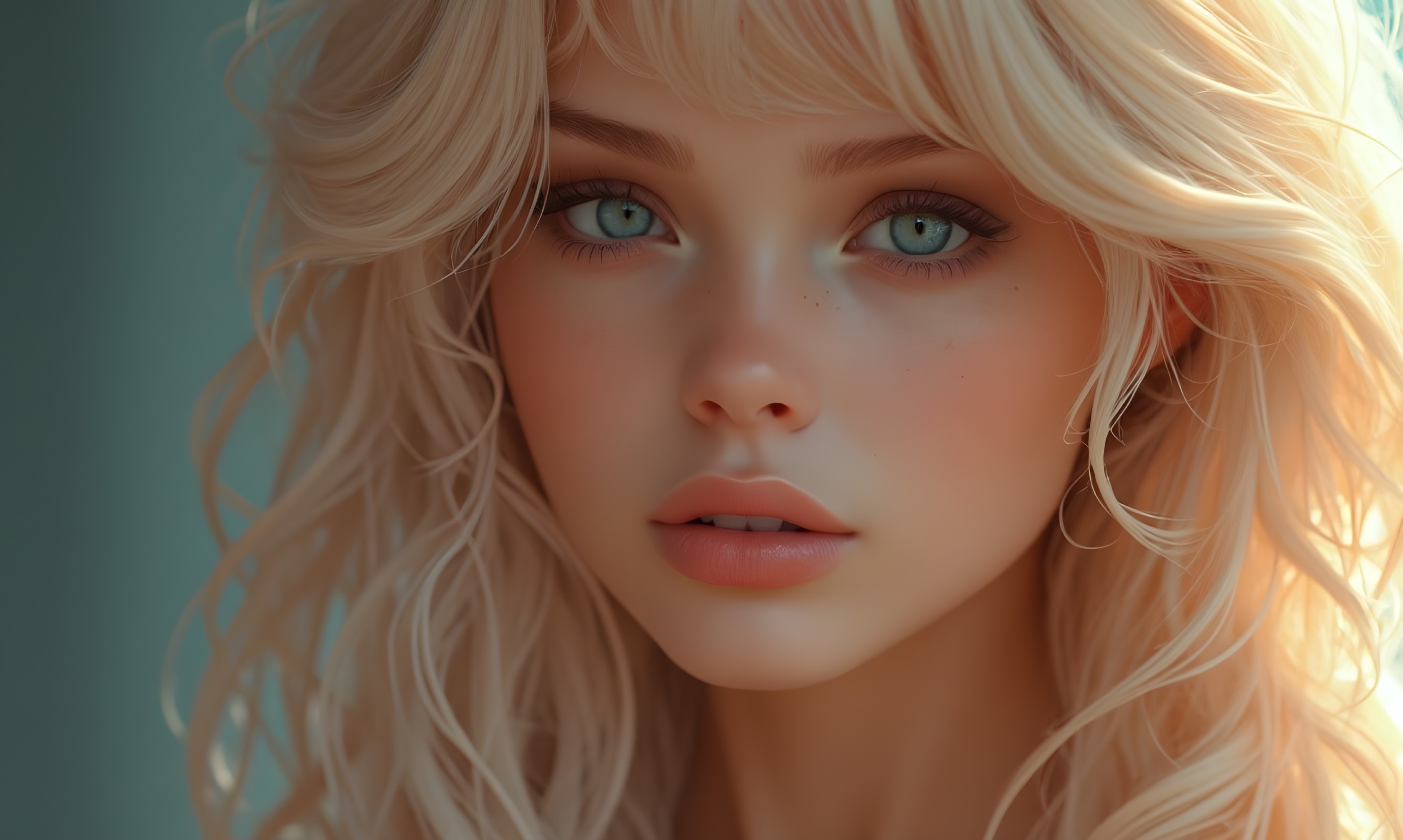 Close-up portrait of a young woman with blonde hair