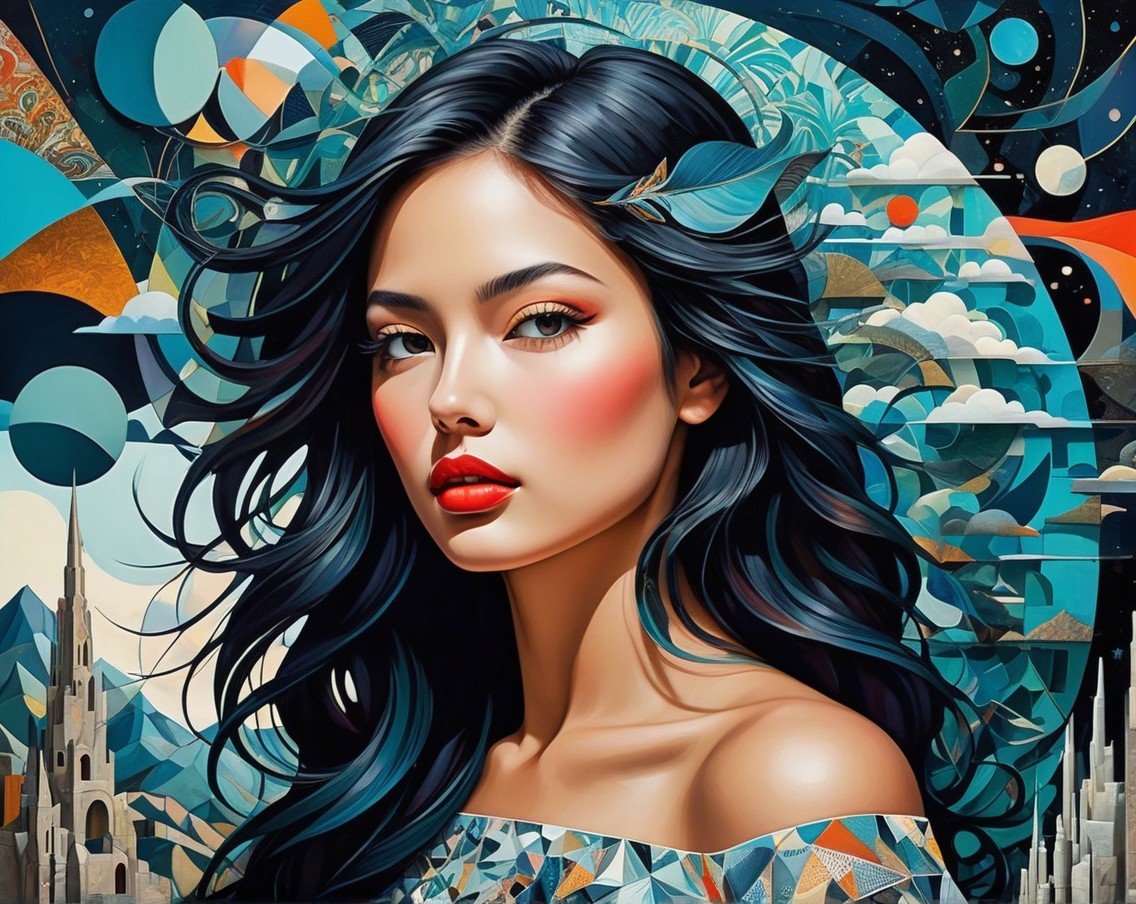 Portrait of a Young Woman with Black Hair and Red Lips
