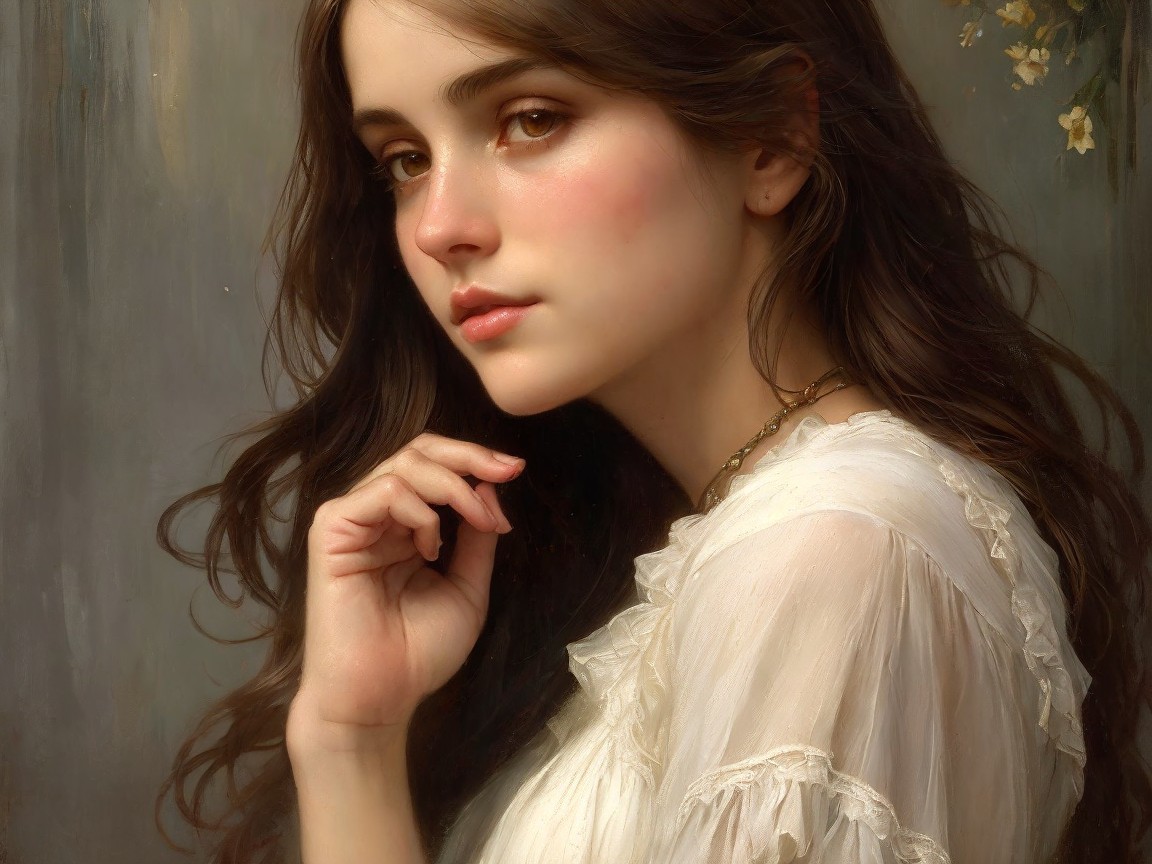 Thoughtful Young Woman in Soft Floral Setting