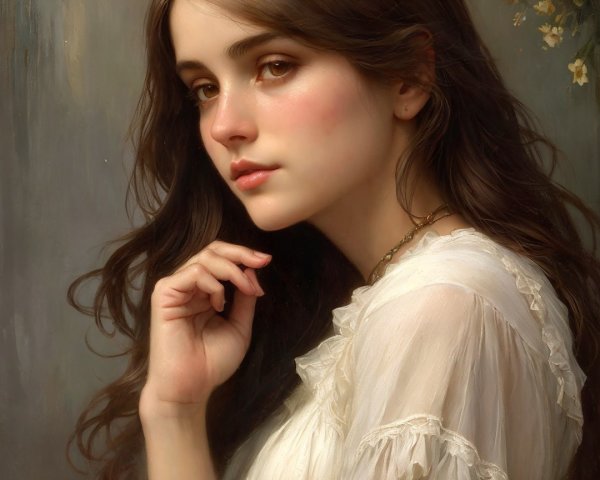 Thoughtful Young Woman in Soft Floral Setting
