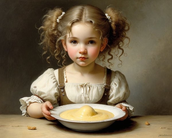 Young Girl with Curly Hair and Mashed Potatoes