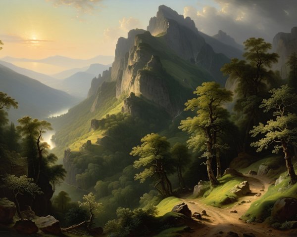 Majestic Mountain Landscape with Lush Greenery and River