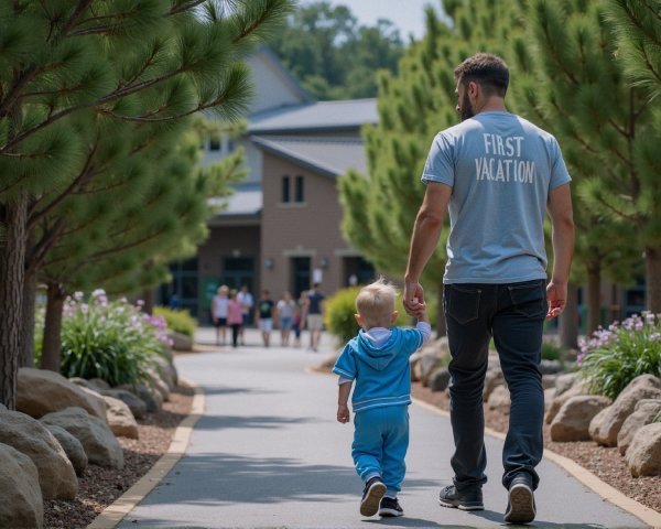 Father and Child Walking on a Scenic Pathway