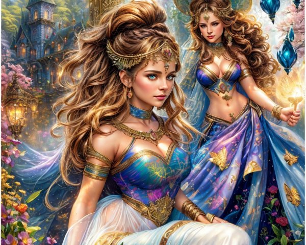 Enchanting Princesses in a Magical Garden Setting