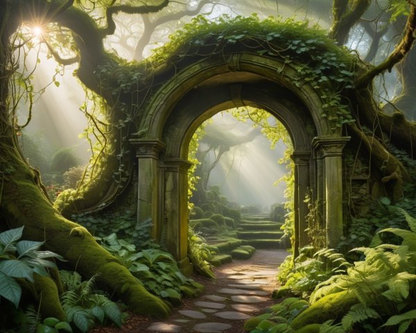 Mystical Archway Surrounded by Lush Forest Vines