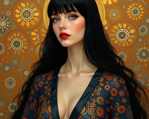 Striking Woman in Art Nouveau-Inspired Robe
